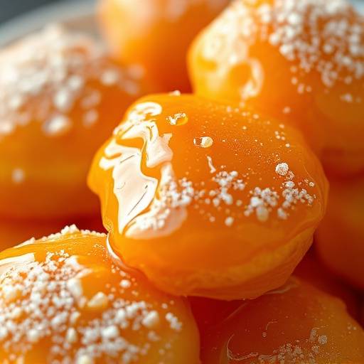 A close up of glistening golden koeksisters